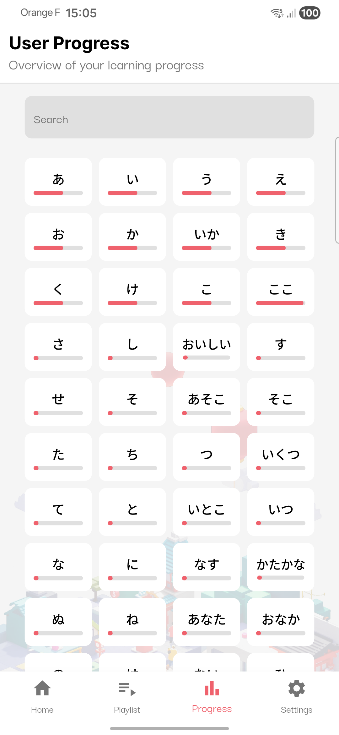 Progress — track every item you've learned